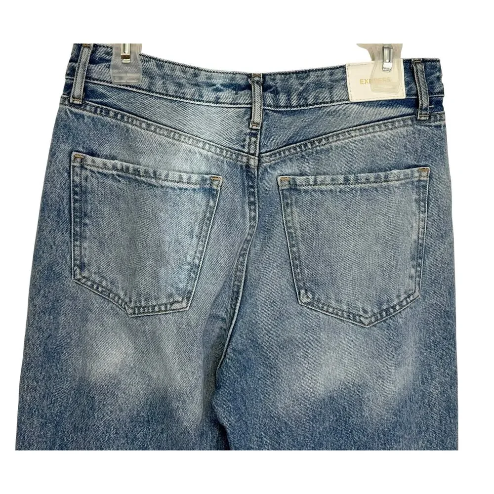 Express Mid-Rise Ripped Boyfriend Jeans Blue Size 6